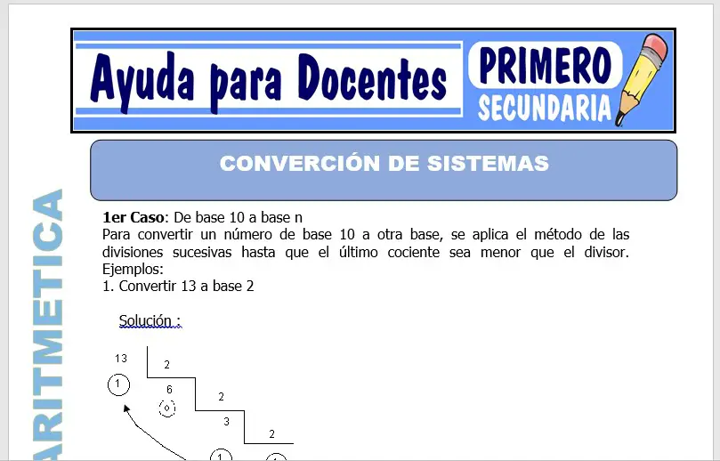 Modelo de la Ficha de Conversión de Sistemas para Primero de Secundaria
