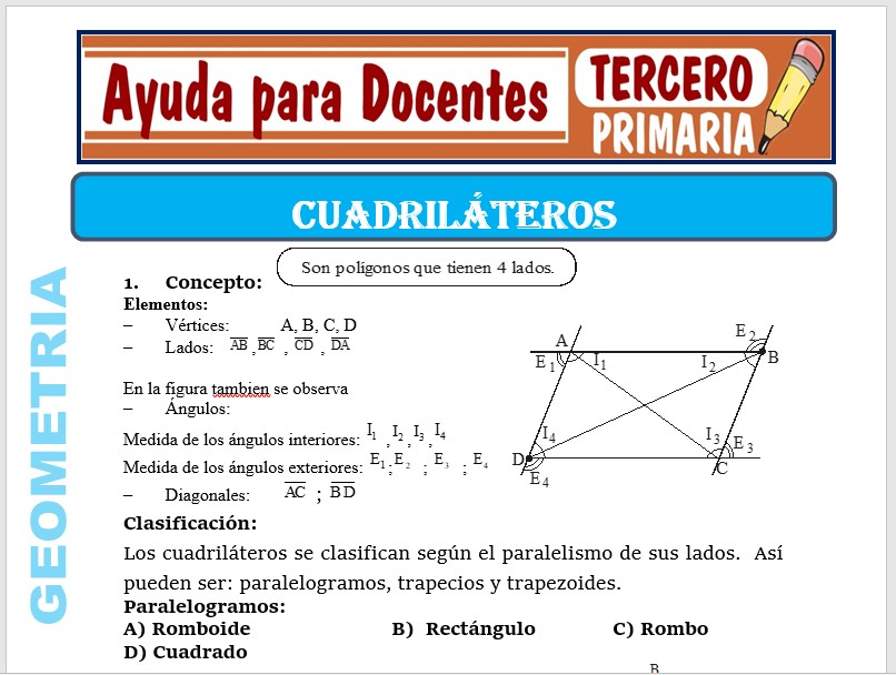 Modelo de la Ficha de Los Cuadriláteros para Tercero de Primaria