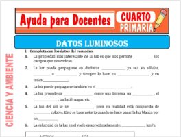 Modelo de la Ficha de Datos Luminosos para Cuarto de Primaria