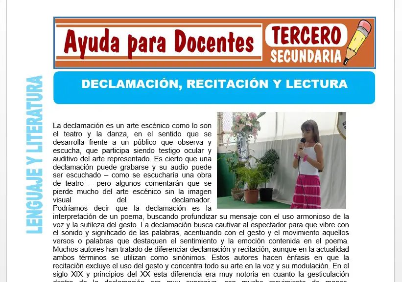 Modelo de la Ficha de Declamación y Recitación para Tercero de Secundaria
