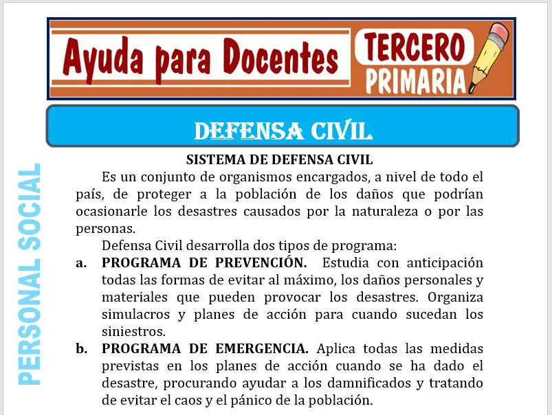 Modelo de la Ficha de Defensa Civil para Tercero de Primaria Modelo de la Ficha de Defensa Civil para Tercero de Primaria