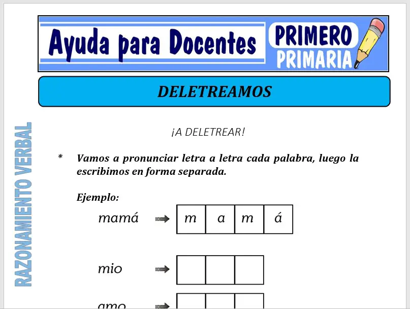 Modelo de la Ficha de Deletreamos para Primero de Primaria Modelo de la Ficha de Deletreamos para Primero de Primaria