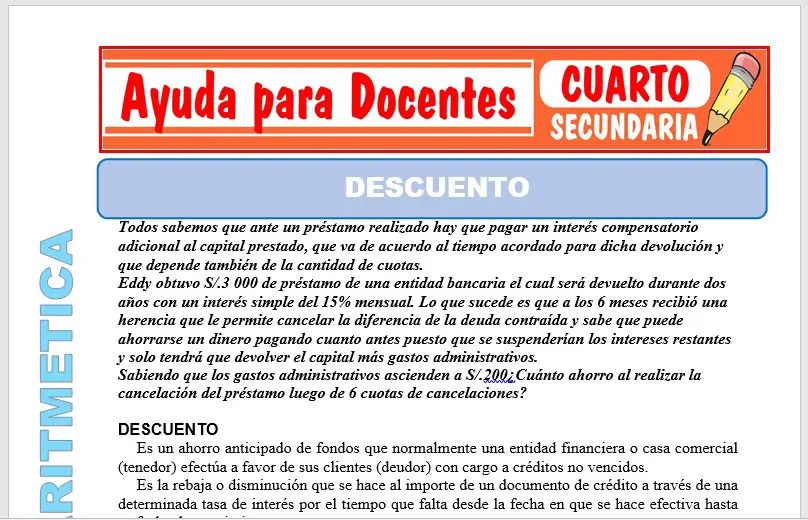 Modelo de la Ficha de Descuento para Cuarto de Secundaria