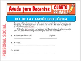 Modelo de la Ficha de Dia de la Canción Folklorica para Cuarto de Primaria