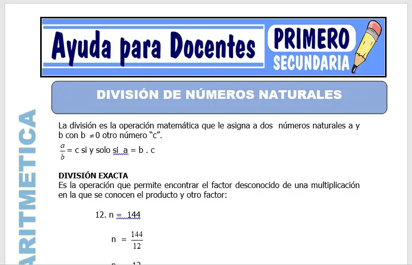 Modelo de la Ficha de División de Números Naturales para Primero de Secundaria