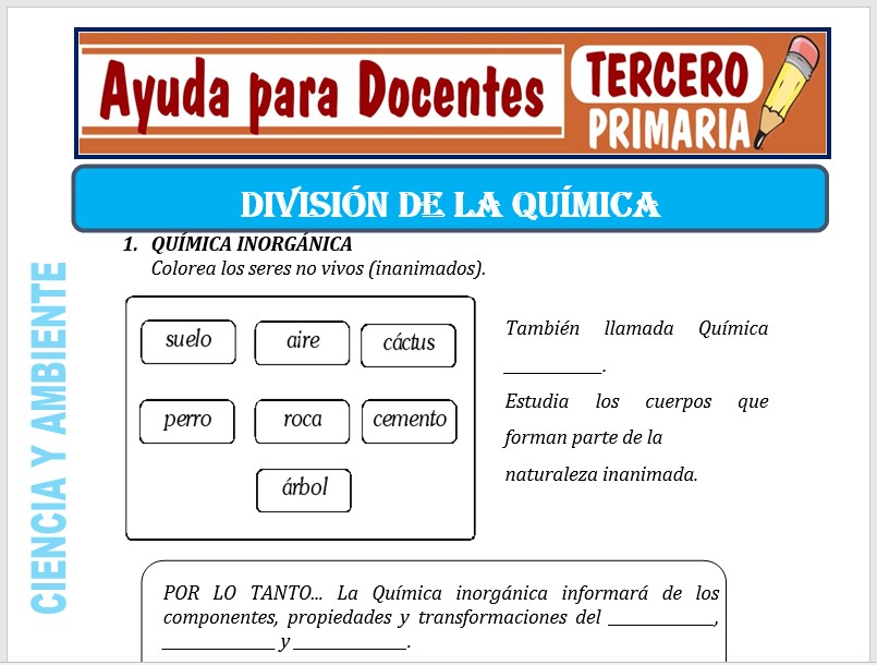 Modelo de la Ficha de División de la química para Tercero de Primaria