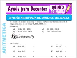 Modelo de la Ficha de División Abreviada de Números Decimales para Quinto de Primaria