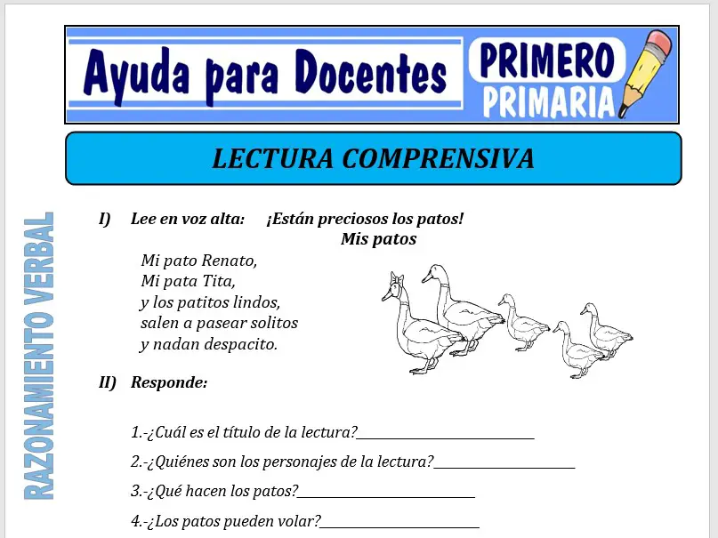 Modelo de la Ficha de Ejemplos de Lectura Comprensiva para Primero de Primaria Modelo de la Ficha de Ejemplos de Lectura Comprensiva para Primero de Primaria