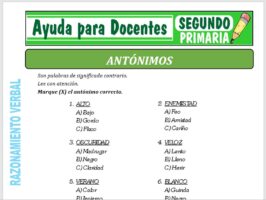 Modelo de la Ficha de Fichas de Antónimos para Segundo de Primaria