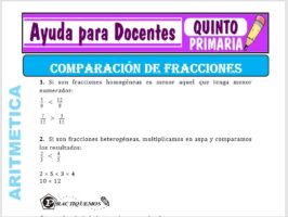 Modelo de la Ficha de Ejemplos de Comparación de Fracciones para Quinto de Primaria