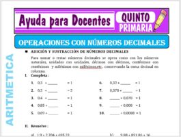 Modelo de la Ficha de Ejercicios con Números Decimales para Quinto de Primaria