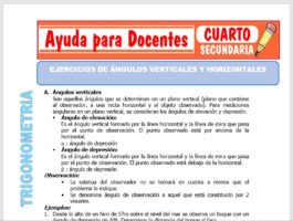 Modelo de la Ficha de Ejercicios de Ángulos Verticales y Horizontales para Cuarto de Secundaria