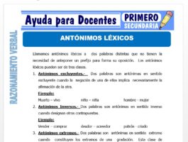 Modelo de la Ficha de Ejercicios de Antónimos Léxicos para Primero de Secundaria