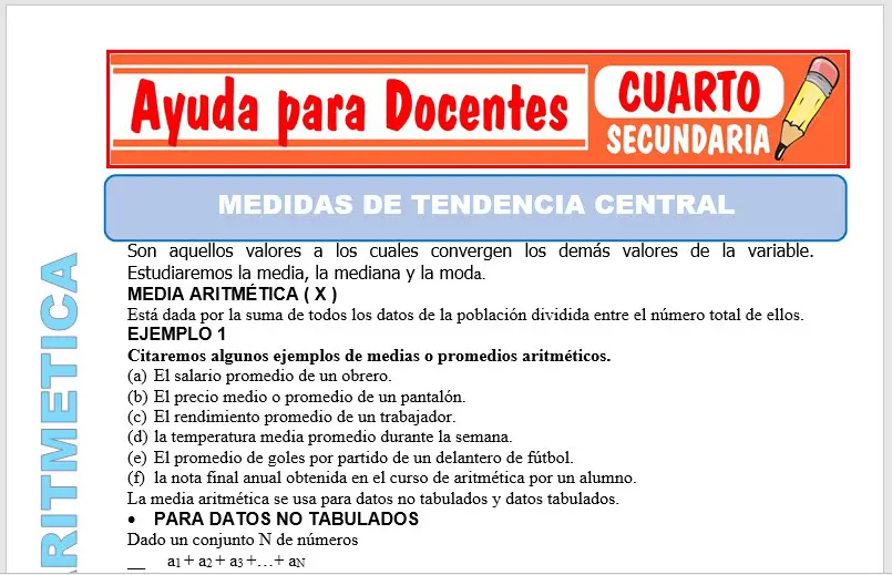 Modelo de la Ficha de Ejercicios de Medidas de Tendencia Central para Cuarto de Secundaria