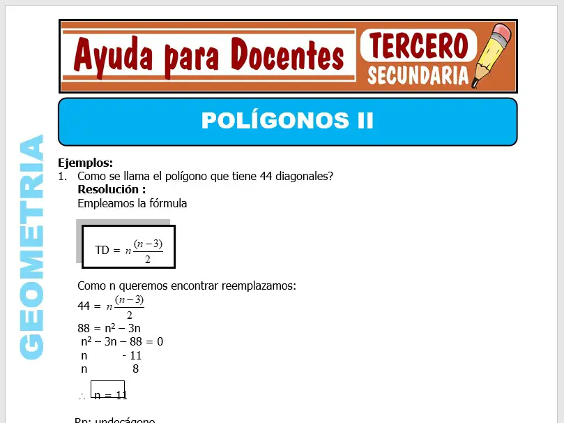Modelo de la Ficha de Ejercicios de Polígonos II para Tercero de Secundaria