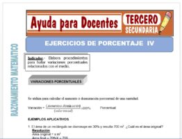 Modelo de la Ficha de Ejercicios de Porcentajes IV para Tercero de Secundaria