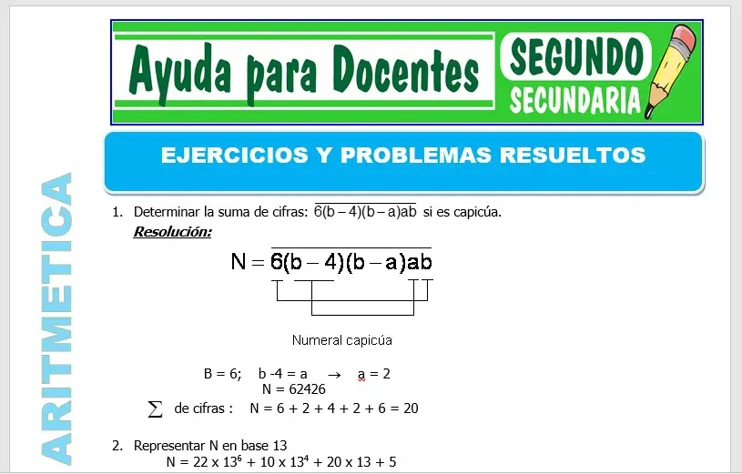 Modelo de la Ficha de Ejercicios y Problemas Resueltos para Segundo de Secundaria