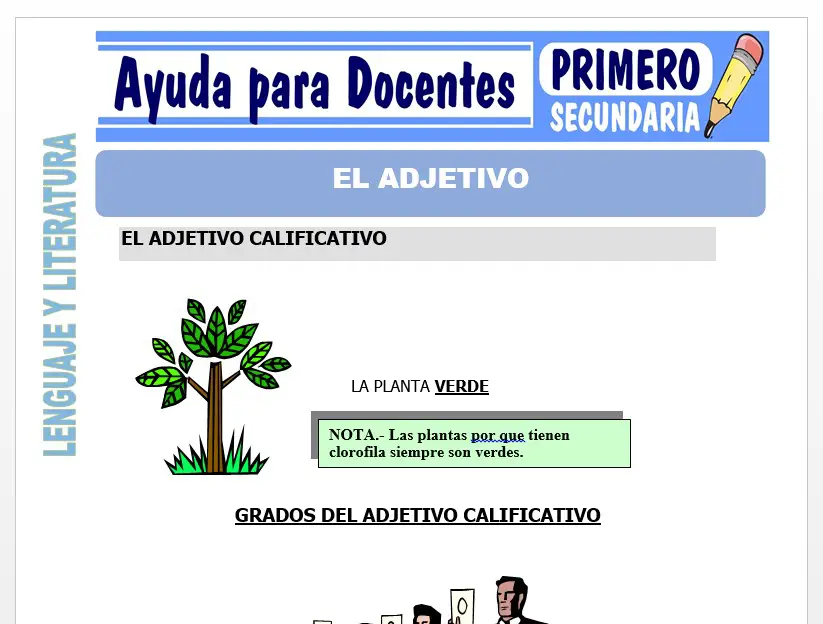 Modelo de la Ficha de El Adjetivo para Primero de Secundaria