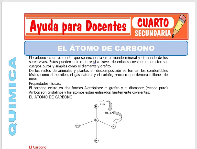 Modelo de la Ficha de El Átomo de Carbono para Cuarto de Secundaria Modelo de la Ficha de El Átomo de Carbono para Cuarto de Secundaria