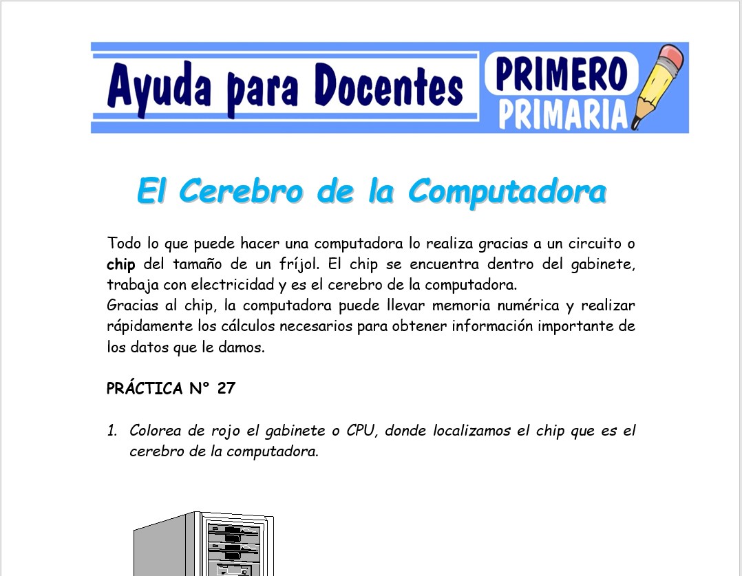 Modelo de la Ficha de El Cerebro de la Computadora para Primero de Primaria