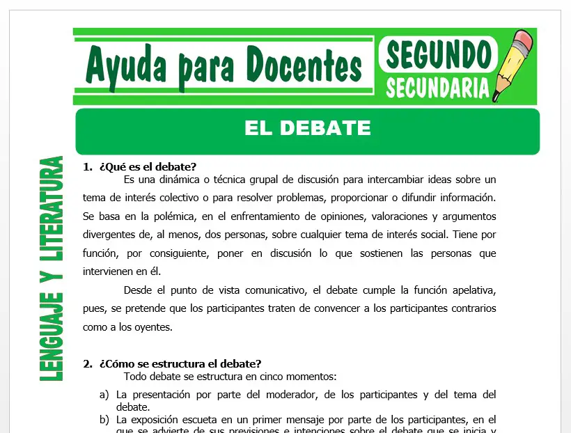 Modelo de la Ficha de El Debate para Segundo de Secundaria