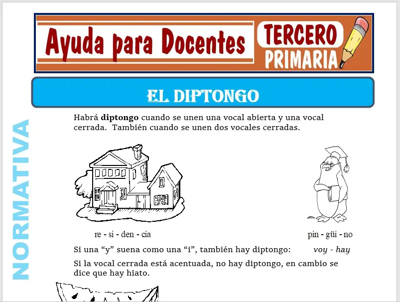 Modelo de la Ficha de El Diptongo para Tercero de Primaria Modelo de la Ficha de El Diptongo para Tercero de Primaria