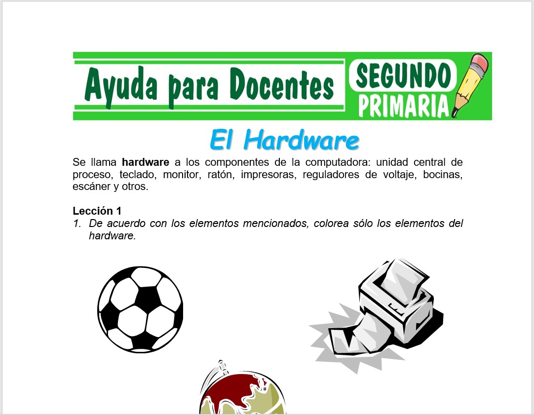 Modelo de la Ficha de El Hardware para Segundo de Primaria