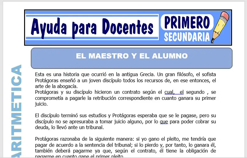 Modelo de la Ficha de El Maestro y el Alumno para Primero de Secundaria