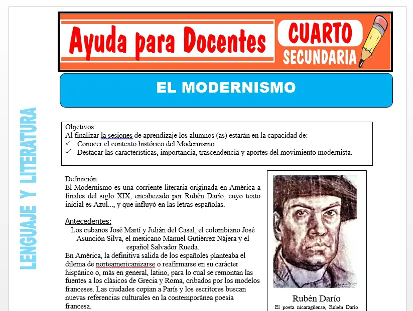 Modelo de la Ficha de El Modernismo para Cuarto de Secundaria
