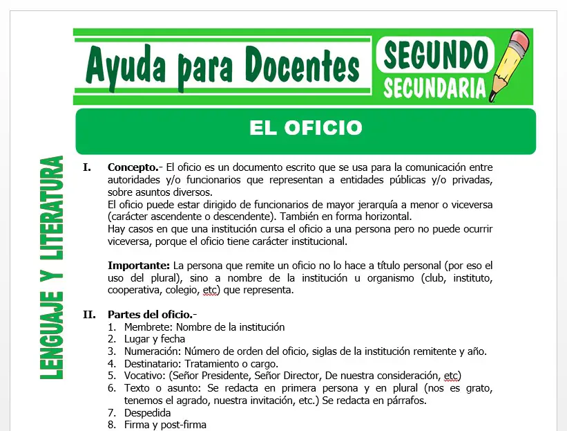 Modelo de la Ficha de El Oficio para Segundo de Secundaria