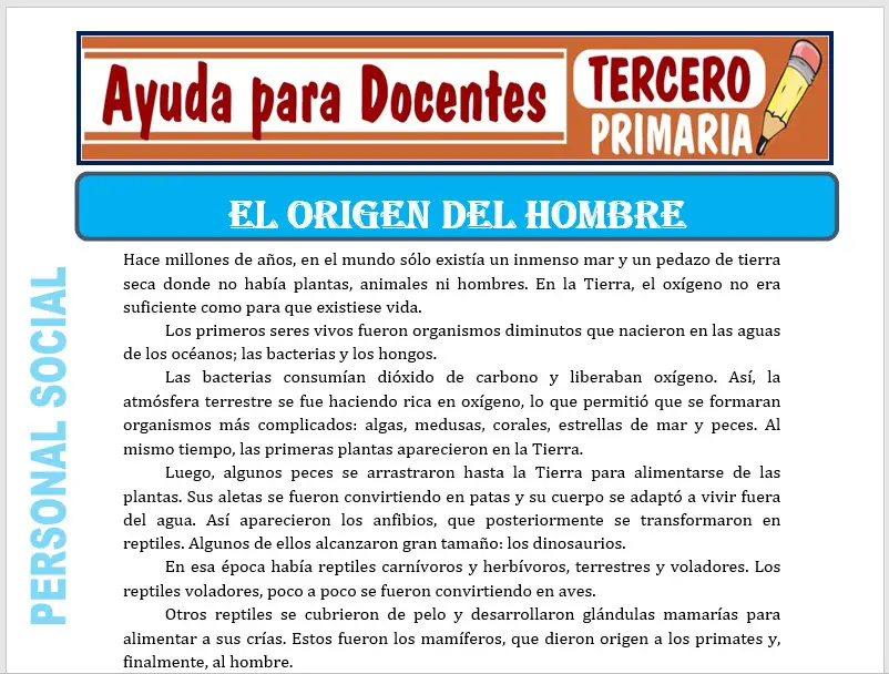 Modelo de la Ficha de El Origen del Hombre para Tercero de Primaria Modelo de la Ficha de El Origen del Hombre para Tercero de Primaria