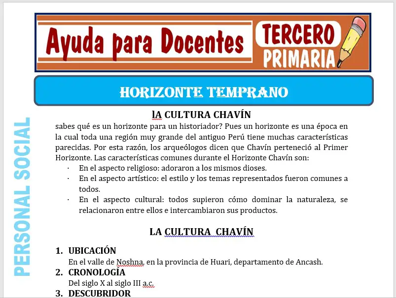 Modelo de la Ficha de Horizonte Temprano para Tercero de Primaria