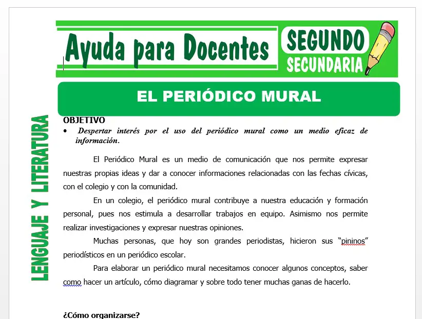 Modelo de la Ficha de El Periódico Mural para Segundo de Secundaria