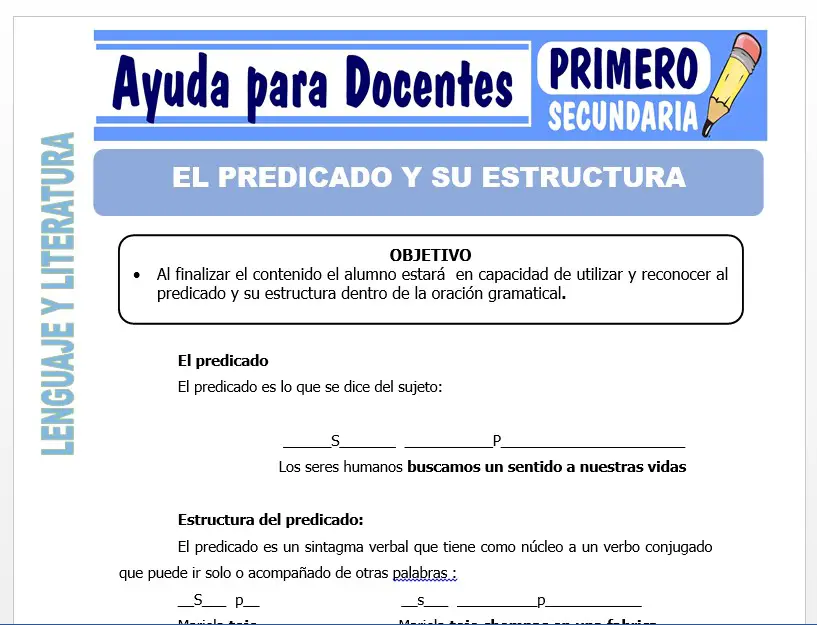 Modelo de la Ficha de El Sujeto y su Estructura para Primero de Secundaria