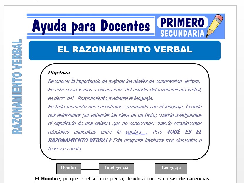 Modelo de la Ficha de El Razonamiento Verbal para Primero de Secundaria Modelo de la Ficha de El Razonamiento Verbal para Primero de Secundaria