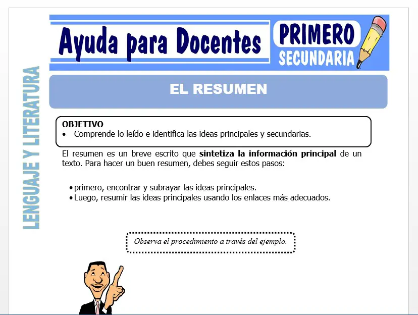 Modelo de la Ficha de El Resumen para Primero de Secundaria