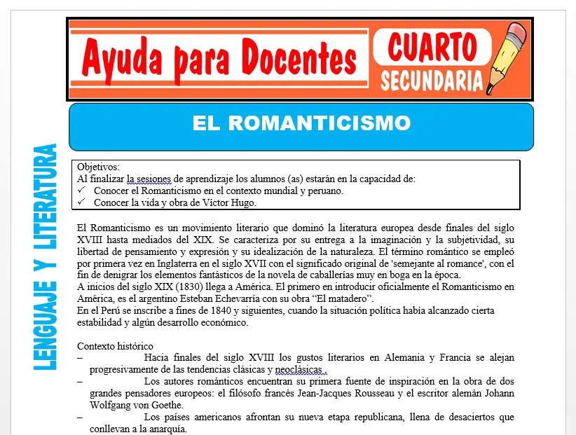 Modelo de la Ficha de El Romanticismo para Cuarto de Secundaria