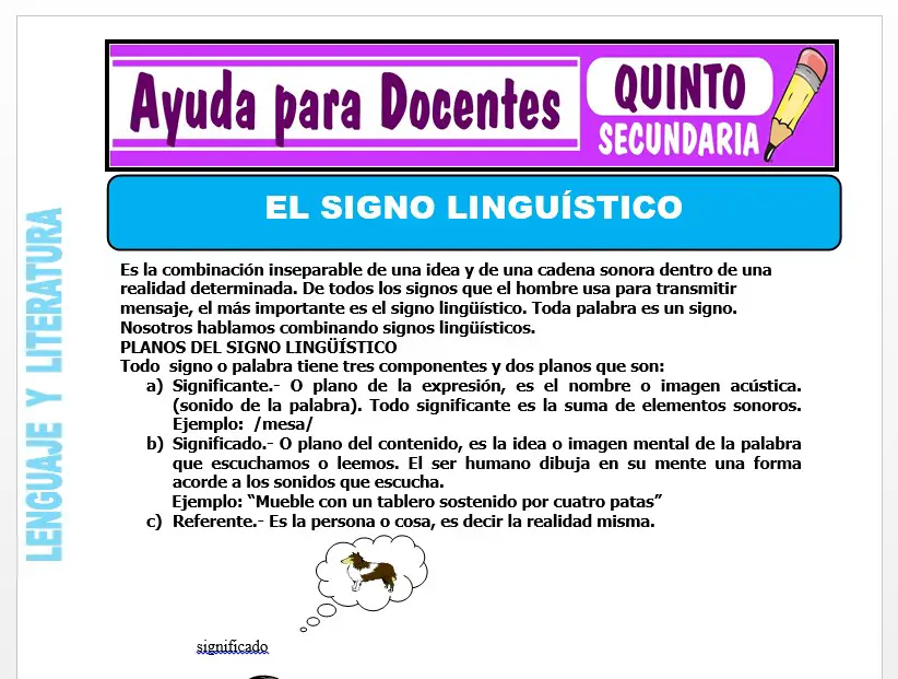 Modelo de la Ficha de El Signo Lingüístico para Quinto de Secundaria