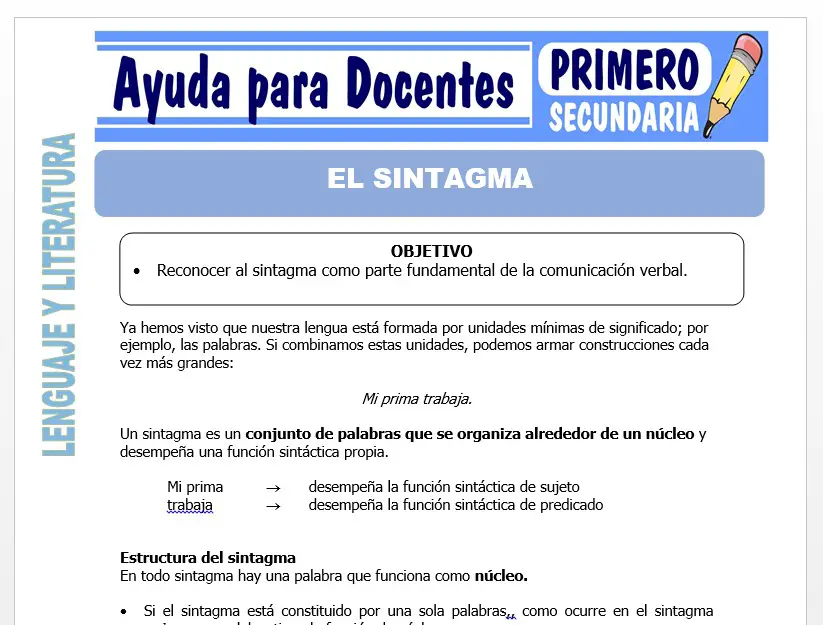 Modelo de la Ficha de El Sintagma para Primero de Secundaria