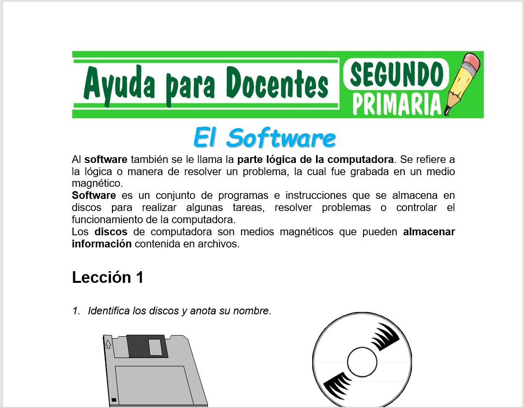 Modelo de la Ficha de El Software para Segundo de Primaria