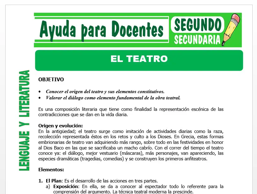 Modelo de la Ficha de El Teatro para Segundo de Secundaria