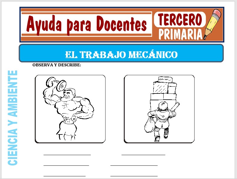 Modelo de la Ficha de El Trabajo Mecánico para Tercero de Primaria