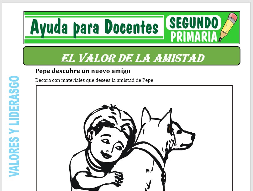 Modelo de la Ficha de El Valor de la Amistad para Segundo de Primaria