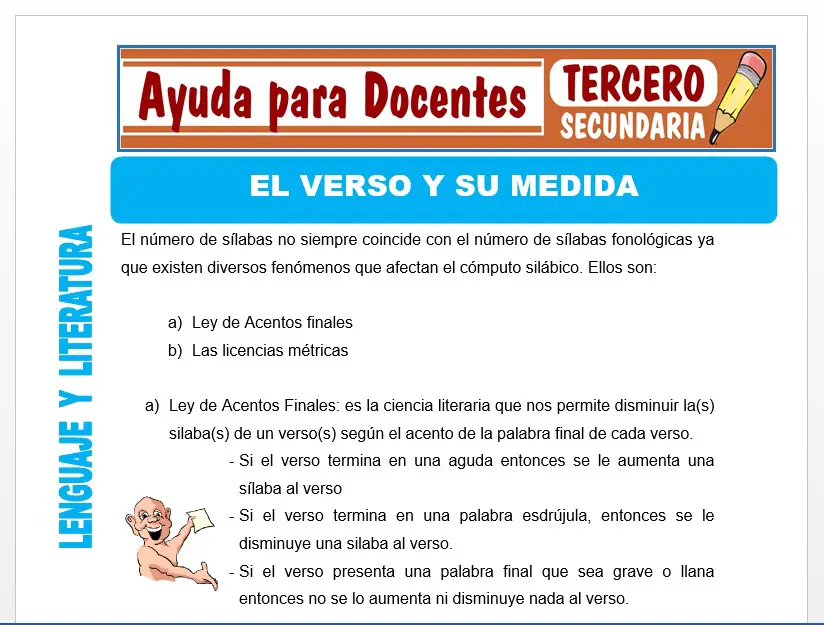 Modelo de la Ficha de El Verso y su Medida para Tercero de Secundaria
