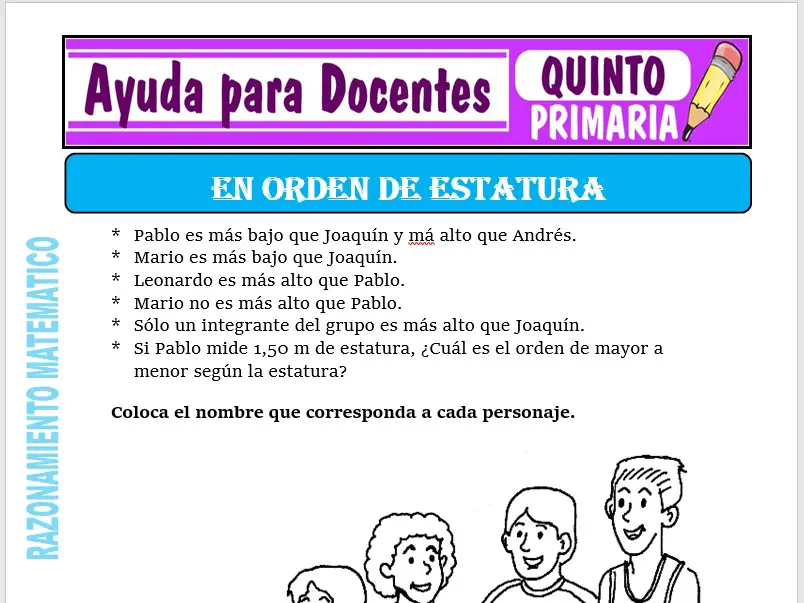 Modelo de la Ficha de Orden de Estatura para Quinto de Primaria Modelo de la Ficha de Orden de Estatura para Quinto de Primaria
