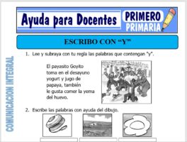 Modelo de la Ficha de Escribo con la Y para Primero de Primaria