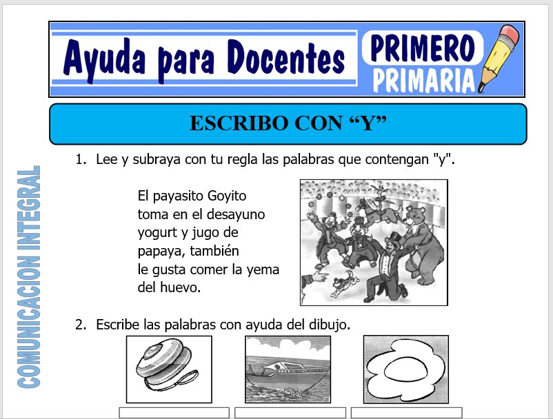Modelo de la Ficha de Escribo con la Y para Primero de Primaria Modelo de la Ficha de Escribo con la Y para Primero de Primaria