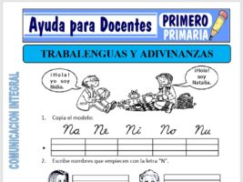 Modelo de la Ficha de Escribo las Trabalenguas y Adivinanzas para Primero de Primaria