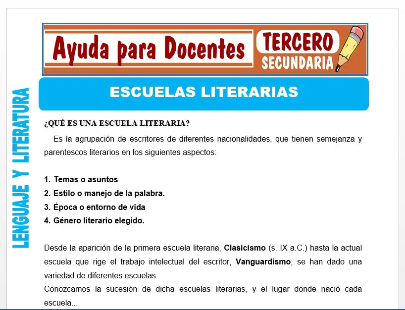 Modelo de la Ficha de Escuelas Literarias para Tercero de Secundaria