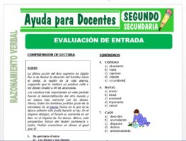 Modelo de la Ficha de Evaluación de Entrada para Segundo de Secundaria